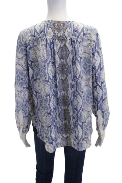 Rebecca Taylor Womens Long Sleeve Scoop Neck Silk Snake Print Top Blue Size 2