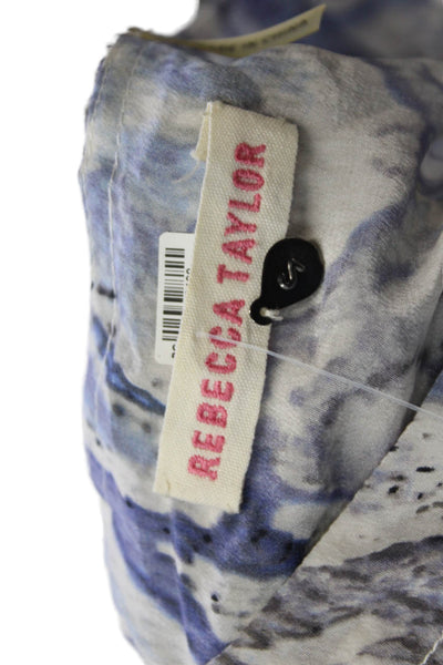 Rebecca Taylor Womens Long Sleeve Scoop Neck Silk Snake Print Top Blue Size 2