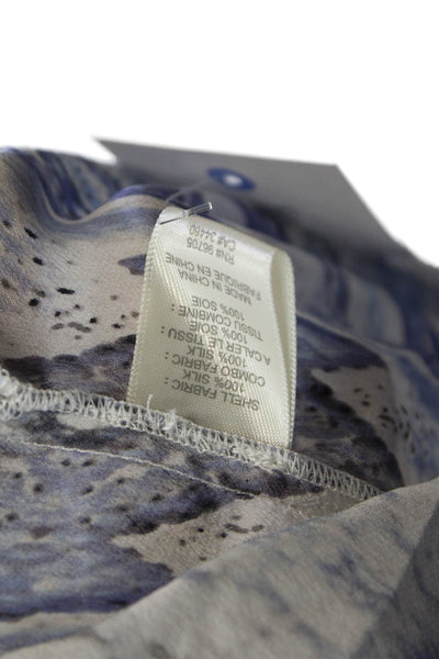 Rebecca Taylor Womens Long Sleeve Scoop Neck Silk Snake Print Top Blue Size 2