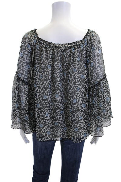 Bailey 44 Womens Long Sleeve Off Shoulder Floral Blouse White Black Blue Medium