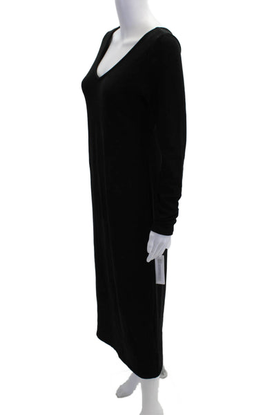 Stateside Womens V-neck Long Sleeve Slit Knit Midi Sweater Dress Black Size M