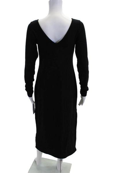 Stateside Womens V-neck Long Sleeve Slit Knit Midi Sweater Dress Black Size M