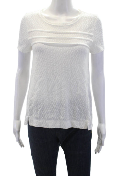 Marc By Marc Jacobs Womens Textured Crew Neck Short Sleeve Top White Size XS