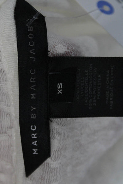 Marc By Marc Jacobs Womens Textured Crew Neck Short Sleeve Top White Size XS