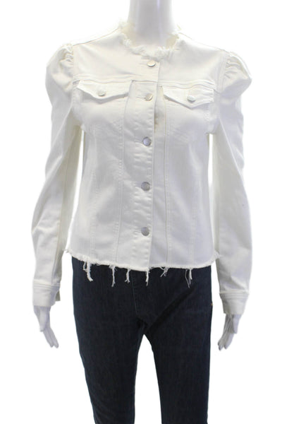 Aqua Womens Denim Button Down Puffy Sleeves Jacket White Cotton Size Small