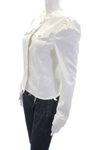 Aqua Womens Denim Button Down Puffy Sleeves Jacket White Cotton Size Small