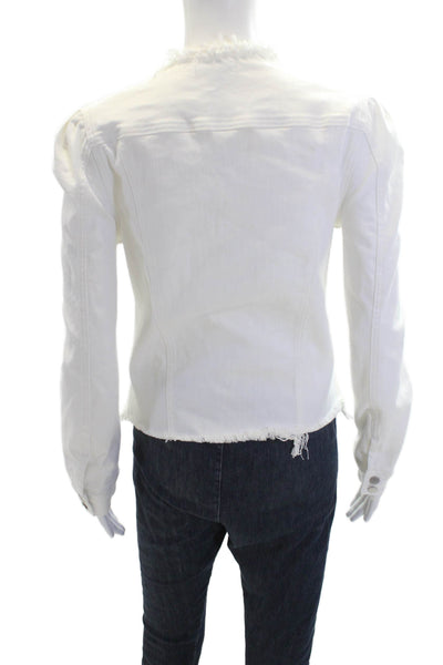 Aqua Womens Denim Button Down Puffy Sleeves Jacket White Cotton Size Small