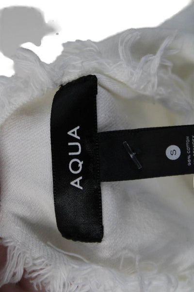 Aqua Womens Denim Button Down Puffy Sleeves Jacket White Cotton Size Small