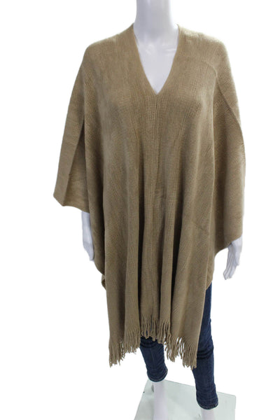 Shiraleah Womens Pullover Fringe Trim Poncho Beige One Size