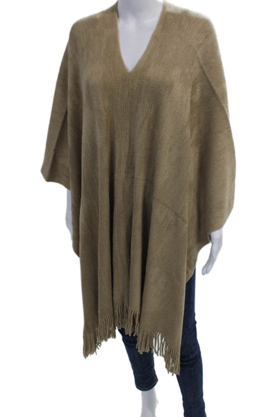 Shiraleah Womens Pullover Fringe Trim Poncho Beige One Size