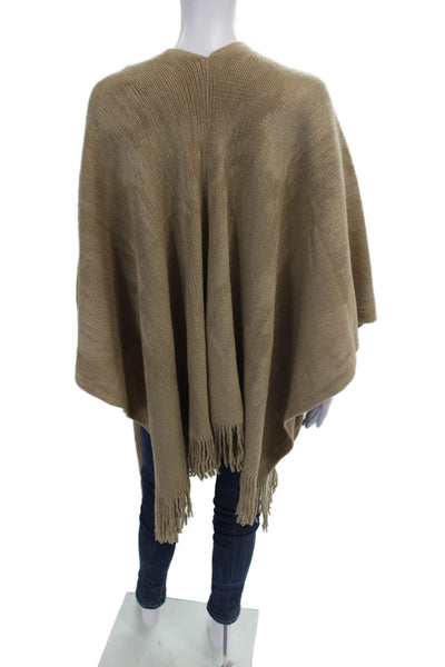 Shiraleah Womens Pullover Fringe Trim Poncho Beige One Size