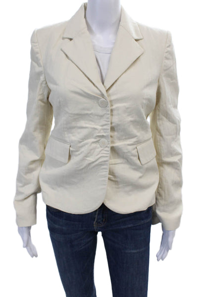 MNG Womens Cotton Two Button Long Sleeve Lined Blazer Beige Size Small