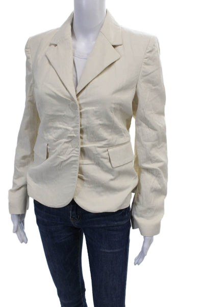MNG Womens Cotton Two Button Long Sleeve Lined Blazer Beige Size Small