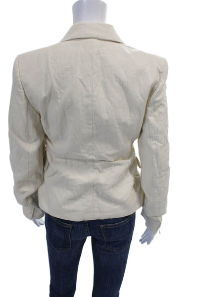 MNG Womens Cotton Two Button Long Sleeve Lined Blazer Beige Size Small