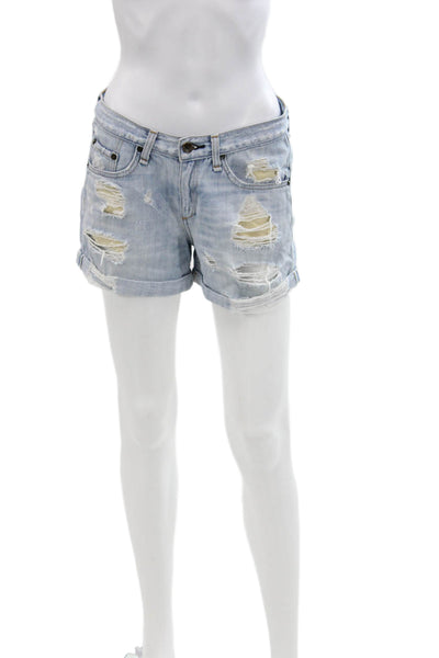 Rag & Bone Jean Womens Cotton Distressed Light Wash Denim Shorts Blue Size 25