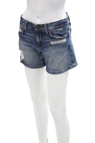 Joes Womens Cotton Distressed Zippered Low-Rise Denim Shorts Blue Size 26