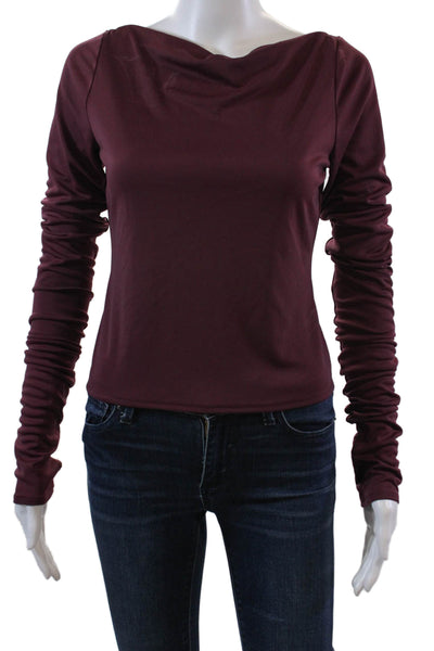 Elsa Womens Long Sleeve Draped Back Scoop Neck Crop Top Red Size Medium