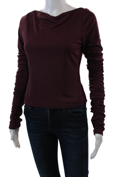 Elsa Womens Long Sleeve Draped Back Scoop Neck Crop Top Red Size Medium