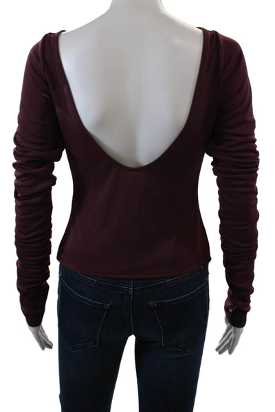 Elsa Womens Long Sleeve Draped Back Scoop Neck Crop Top Red Size Medium