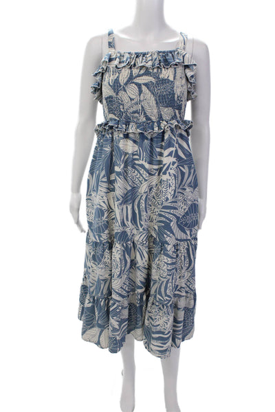 Lucca Womens Floral Printed Tied Strap Square Neck Midi Dress Blue Size L