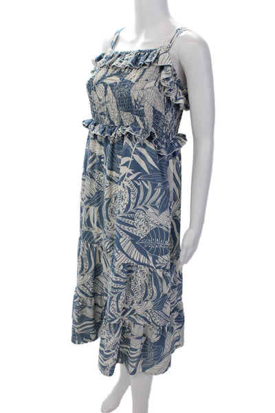 Lucca Womens Floral Printed Tied Strap Square Neck Midi Dress Blue Size L