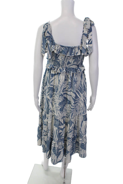 Lucca Womens Floral Printed Tied Strap Square Neck Midi Dress Blue Size L