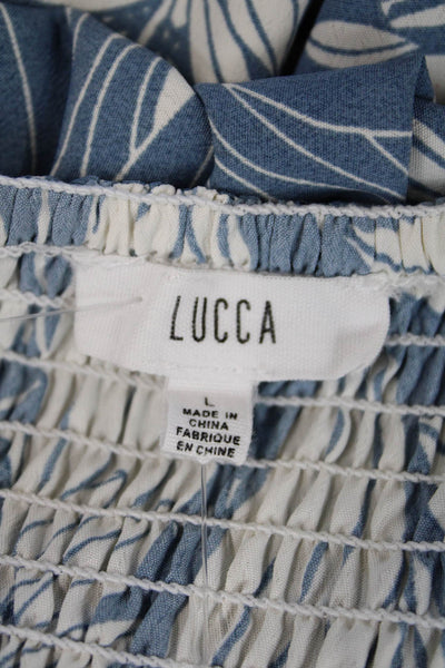Lucca Womens Floral Printed Tied Strap Square Neck Midi Dress Blue Size L