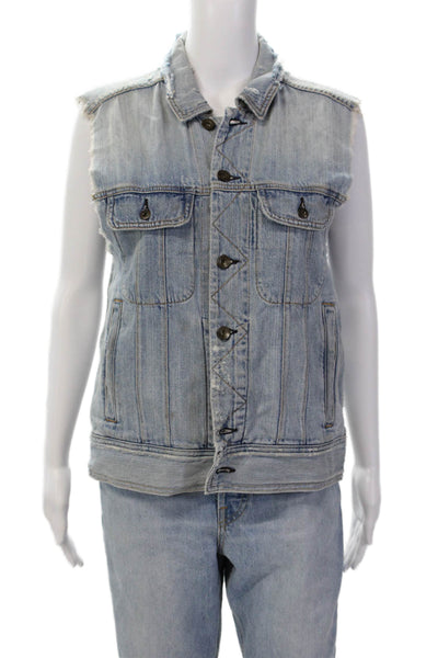 Rag & Bone Womens Cotton Sleeveless Lined Collar Denim Jacket Blue Size XS