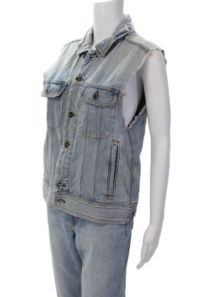 Rag & Bone Womens Cotton Sleeveless Lined Collar Denim Jacket Blue Size XS