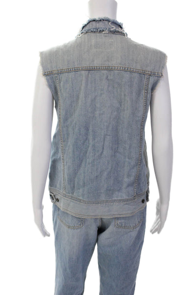 Rag & Bone Womens Cotton Sleeveless Lined Collar Denim Jacket Blue Size XS