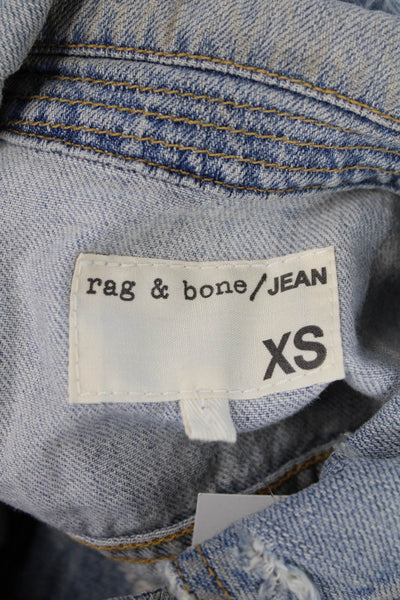 Rag & Bone Womens Cotton Sleeveless Lined Collar Denim Jacket Blue Size XS