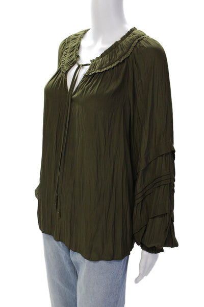 Ramy Brook Womens Textured Long Sleeve V-neck Lined Blouse Green Size S