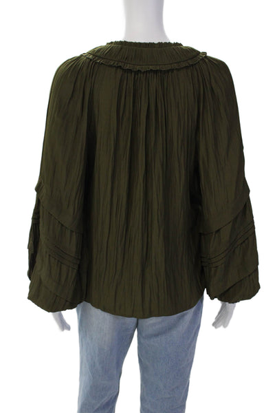 Ramy Brook Womens Textured Long Sleeve V-neck Lined Blouse Green Size S