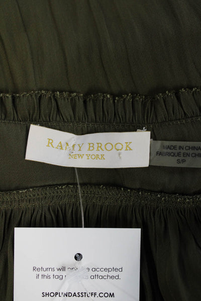 Ramy Brook Womens Textured Long Sleeve V-neck Lined Blouse Green Size S