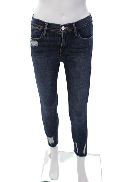 Frame Womens Cotton Zip Button Distress Skinny Denim Jeans Blue Size EUR 25