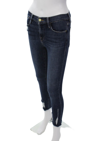 Frame Womens Cotton Zip Button Distress Skinny Denim Jeans Blue Size EUR 25