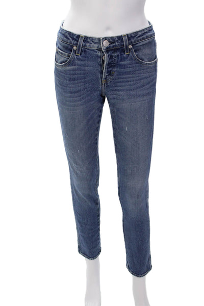 Amo Womens Cotton Zip Button Skinny Leg Denim Jeans Blue Size EUR 24