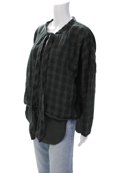 D-DueLab Long Sleeve V Neck Plaid T Shirt Green Size 38