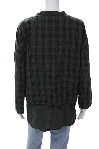 D-DueLab Long Sleeve V Neck Plaid T Shirt Green Size 38