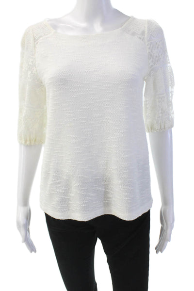 9-H15 STCL Womens Lace Trim Scoop Neck Textured Blouse Top White Size XS