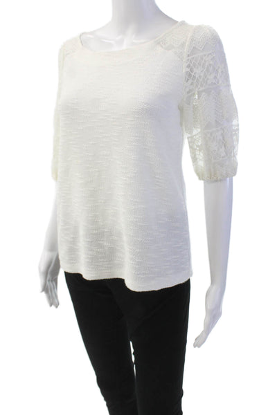 9-H15 STCL Womens Lace Trim Scoop Neck Textured Blouse Top White Size XS