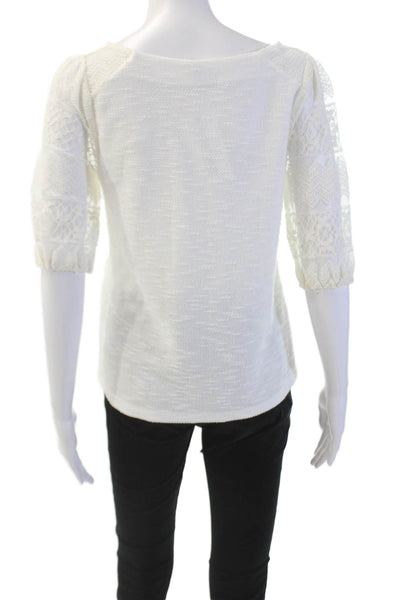 9-H15 STCL Womens Lace Trim Scoop Neck Textured Blouse Top White Size XS