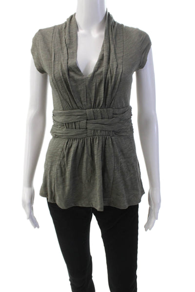 Ett Taia Anthropologie Womens Cotton V-neck Drape Cap Sleeve Top Gray Size XS