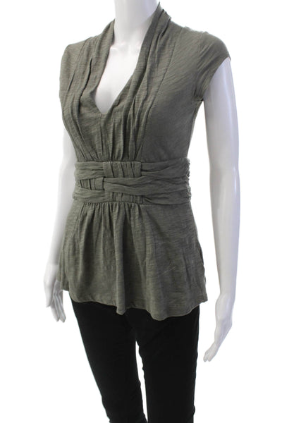 Ett Taia Anthropologie Womens Cotton V-neck Drape Cap Sleeve Top Gray Size XS