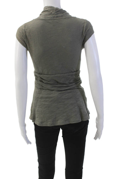 Ett Taia Anthropologie Womens Cotton V-neck Drape Cap Sleeve Top Gray Size XS
