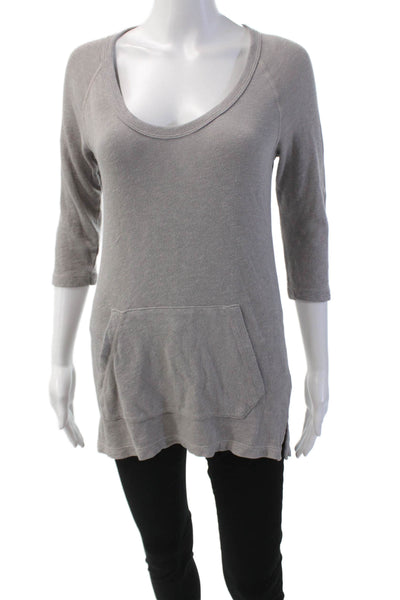 Standard James Perse Womens Scoop Neck Pockets 3/4 Sleeve Tunic Top Gray Size 1