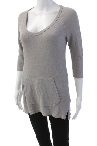 Standard James Perse Womens Scoop Neck Pockets 3/4 Sleeve Tunic Top Gray Size 1
