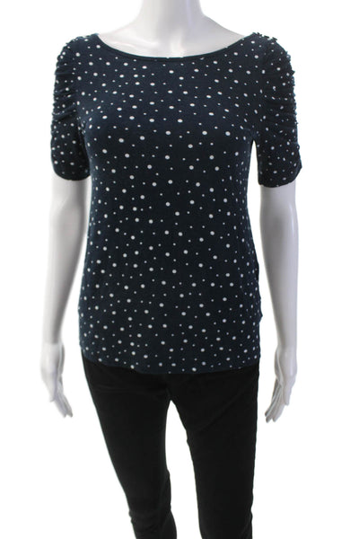 9-H15 STCL Womens Pokla Dot Scoop Neck Short Sleeve Blouse Top Blue Size S