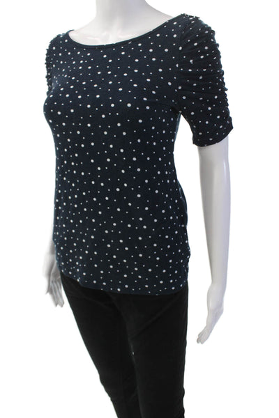 9-H15 STCL Womens Pokla Dot Scoop Neck Short Sleeve Blouse Top Blue Size S