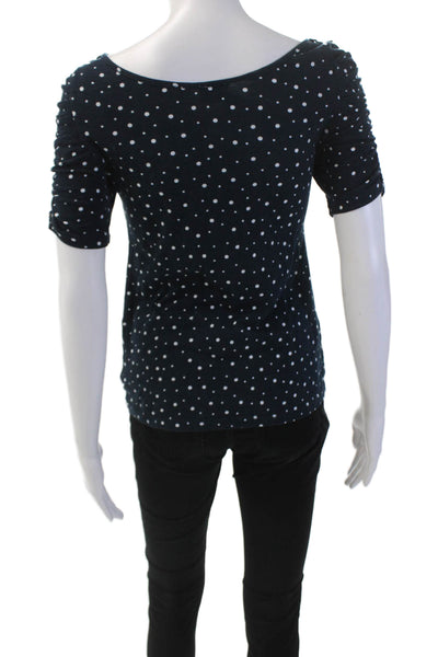 9-H15 STCL Womens Pokla Dot Scoop Neck Short Sleeve Blouse Top Blue Size S